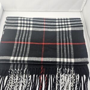 Classic Black and Red Plaid Scarf 100% Cashmere NEW 72" X 12" Brand New